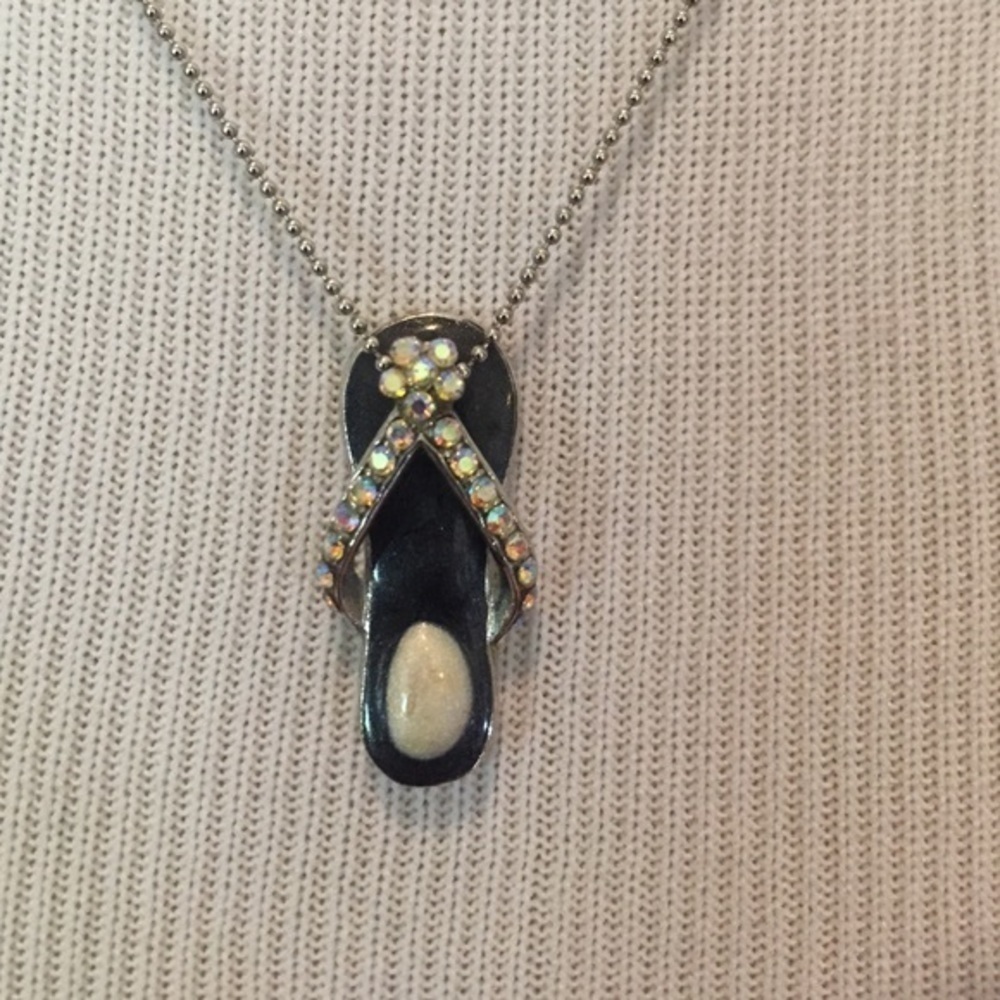 Flip flop  crystal and epoxy necklace